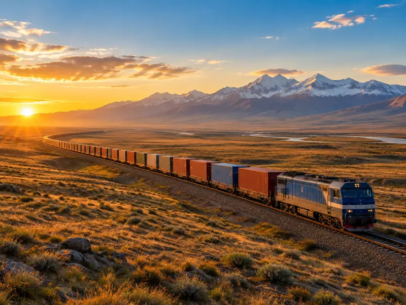 Containerzug durchquert die Steppe