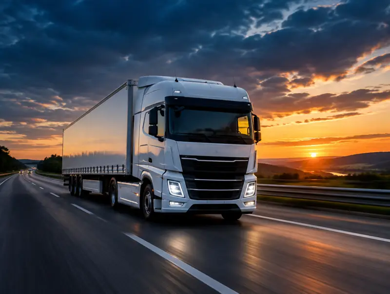 LKW auf der Autobahn in der Abenddämmerung